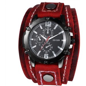 Montre Homme Bracelet Cuir: Montre Homme Gros Cadran Rond Steampunk Et Rock Analogique Quartz Montre &Agrave; Aiguilles Avec Large Bracelet Cuir-Cadeau Homme Anniversaire F&ecirc;tes Des P&egrave;res.[J460] - Neuf