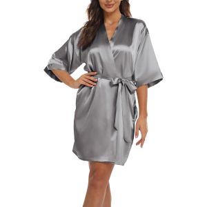 Peignoir De Bain Femme Satin Kimono Court Robe De Chambre Chemise De Nuit Mariée Mariage Veste De Pyjama S-Xxl - Neuf