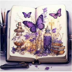 Ayuhr-Peinture Au Diamant Grande Taille Livre 40x40cm Peinture Au Diamant Vintage Livre Diamant Painting Livre Broderie Diamant Livre Papillon Canevas Diamant Paysages Tableau Perle Diamant Paysage - Neuf