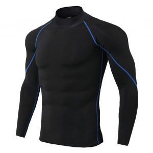 Haut De Sport Pour Hommes À Manches Longues À Haute Compression Élastique Pour L'entraînement Athlétique M Lignes Noires Et Bleues - Neuf
