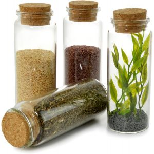 Kal-Lot De 4 Mini Bouteilles/Flacons/Éprouvettes Avec Bouchon De Liège Pour Décoration, Bricolage Créatif, Stockage En Petites Quantités Ou Comme Biberon De Poupée, Xl 150ml - Neuf