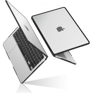 Coque Compatible avec MacBook Air 15 Pouces M2 M3 M4 2023-2025, A2941 A3114 A3241 avec 15,3"" Retina, Bord en TPU, Étui Rigide Protection, Housse Anti-Rayures - (Bord Noir) Transparent Mat - Neuf