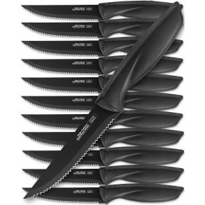 Couteau Cuisine Avec Aiguiseur Couteaux - Couteaux De Cuisine Professionnelle En Acier Inoxydable - Ensemble De Couteaux Et Ustensiles De Cuisine (11 Pcs Avec &Eacute;tui - Noir) - Neuf