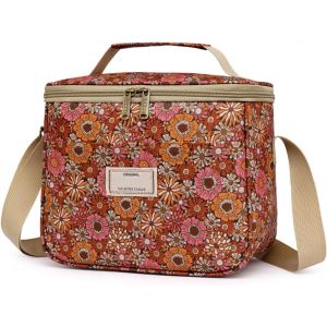 MEVRONISSHOP-Sac Isotherme &agrave; Repas Capacit&eacute; Sac &agrave; D&eacute;jeuner Isotherme Grand Sac Isotherme R&eacute;utilisable Imperm&eacute;able Sac &agrave; D&eacute;jeuner Pique-nique avec Bandouli&egrave;re R&eacute;glable (7.5L,B-Marron Fleur) - Neuf