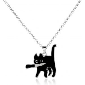 Collier Chat Noir Avec Pendentif Couteau Avec Boîte À Bijoux Noire,Style Y2k Bijou Porte-Bonheur,Chaîne Pour Amoureux Des Chats,Accessoire De Mode Pour Femmes Et Hommes - Neuf