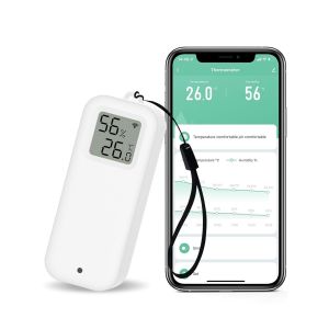 eMylo Thermometre Int&eacute;rieur Exterieur, Wifi Thermom&egrave;tre Connect&eacute; App Alarme, Exportation de Donn&eacute;es Thermometre Frigo Moniteur, Convient pour Chambre, Aquarium, R&eacute;frig&eacute;rateur, Blanc avec &eacute;cran 1 Pi&egrave;ce - Neuf