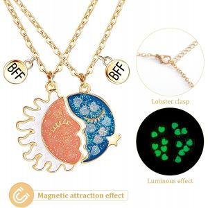 2 Pi&egrave;ces Collier D Amitie Pour 2 Filles, Collier Bff Femme Or, Lumineux Coeur Collier Soleil Lune Pendentif Pour Soeur Friend Cadeau Anniversaire[Col9220381] - Neuf