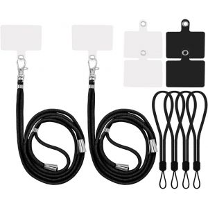 Lot De 2 Cordons Tour De Cou Universels En Nylon Pour T&eacute;l&eacute;phone Portable + 4 Sangles De T&eacute;l&eacute;phone + 4 Patchs Autocollants De Rechange,Sangle De S&eacute;curit&eacute; R&eacute;glable Et Coussinets Pour La Plupart Des - Neuf