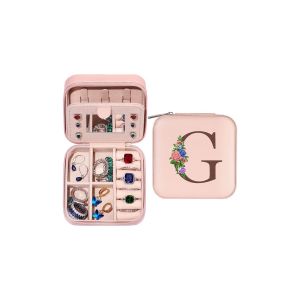 Coffret &agrave; bijoux initial pour femme - &Eacute;tui de voyage &agrave; motif floral, plusieurs compartiments et miroir - Neuf