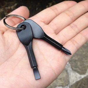 Mini tournevis et cl&eacute; porte-cl&eacute;s en acier inoxydable - Neuf