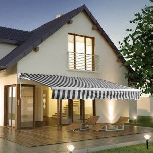 Store Banne Manuel Store Ext&eacute;rieur Auvent Avec Couverture D'auvent Gris Blanc 250 X 200 Cm (Couleur De La Couverture : Gris) - Neuf