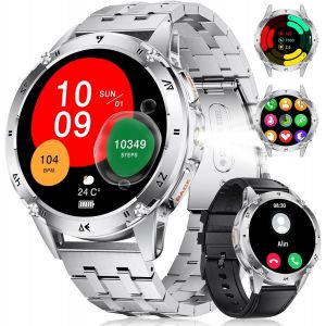 Checarzhn--No1-Montre Connectée Homme,1,43''amoled 530mah 5atm Étanchéité Smart Watch,100+ Modes Sportifs Montre,Avec Appels Bluetooth Podomètre Ies Fréquence Cardiaque Tension Sommeil Argenté - Neuf