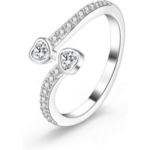 Kal-Bague Argent 925 Femme, Bague Infini Zircone, Bague Réglable, Élégante, Hypoallergénique, Bague De Fiançailles Femme, Bague D'amitié, Cadeaux De Bijoux Pour Fille, Mère, Copine - Neuf