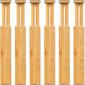Lot De 6 Séparateurs De Tiroir Réglables En Bambou, Organiseur De Tiroir Extensible (42,4 À 55,6 Cm) Pour Cuisine, Chambre, Salle De Bain, Commode Et Bureau[App8812538] - Neuf