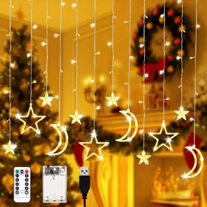 TRAHOO-Guirlande lumineuse LED, 3,5 m, 12 &eacute;toiles, blanc chaud, rideau lumineux pour int&eacute;rieur et ext&eacute;rieur, &eacute;tanche, 8 modes, d&eacute;coration de No&euml;l pour fen&ecirc;tre, balcon, terrasse - Neuf