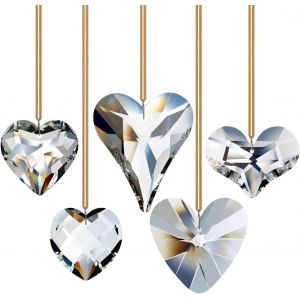 Mevronisshop-Lot De 5 Pendentifs Prismes K9 En Forme De Coeur En Cristal Pour D&eacute;coration De Fen&ecirc;tre &Agrave; Suspendre Transparent 42/45/52/55 Mm/68 Mm - Neuf
