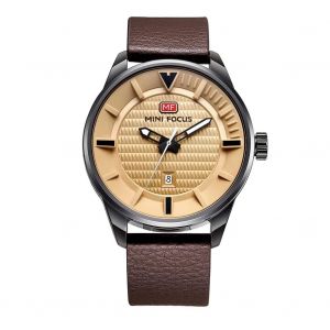 Mini Focus Hommes Casual Analogique &Eacute;tanche Bracelet En Cuir Montre Quartz Montre-Bracelet (Jaune + Marron) - Neuf