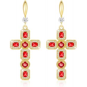 Boucles D'oreilles Suspendues En Forme De Croix,Argent Et Or,Bijoux Tendance,Boucles D'oreilles À Pendentif En Forme De Croix En Moissanite,Pierre De Naissance Et Strass.[X2171] - Neuf