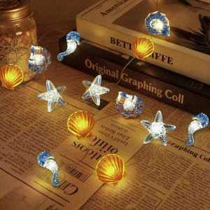 TRAHOO-Guirlande Lumineuse Animaux Marins, 2M 20LED Guirlande Lumineuse Maritime, Hippocampe, &eacute;toile de Mer, Tortue, Coquillages, D&eacute;coration pour Chambre d'enfant, F&ecirc;te, Balcon, Mariage - Neuf