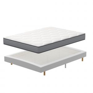 Ensemble Matelas &agrave; ressorts+ Lit Sommier Tapissier D&eacute;co 160x200cm, Epaisseur du Matelas 20cm - Neuf
