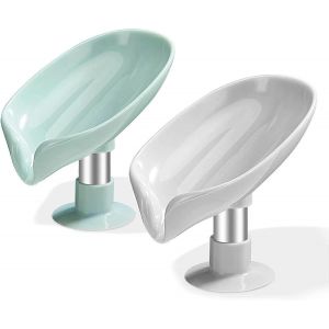 2 Pcs Porte-savon &agrave; ventouse - Porte-savon avec drain,porte-&eacute;ponge d'&eacute;vier de cuisine,porte-savon de salle de bain - Neuf