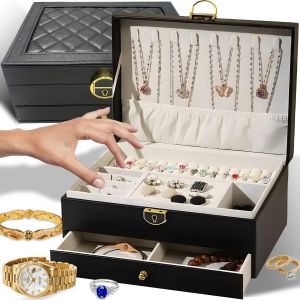 Retoo Boîte À Bijoux En Cuir Synthétique Pour Femme - Boîte À Bijoux - Boîte À Bijoux De Voyage - Boîte À Bijoux Pour Bagues, Boucles D'oreilles, Colliers, Bracelets, Boîte À Bijoux - Neuf