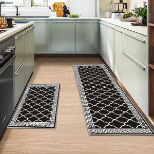 Sjzg-Lot De 2 Tapis De Cuisine Lavable En Machine,Tapis Antidérapant Cuisine Pour Cuisine, Salle À Manger (43x150cm+43x75cm, A16) - Neuf