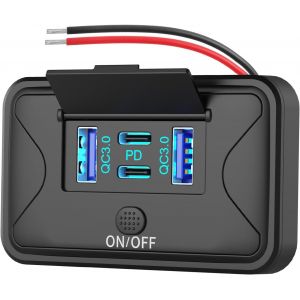 JGD-78W 4 Port Prise USB 12V Support Mural, Double 36W PD & Double 18W QC3.0 Montage en Surface l&eacute;ger Panneau de Prises pour chargeurs avec Interrupteur &agrave; Bouton pour Bus RV Camion Marine Voiturette - Neuf