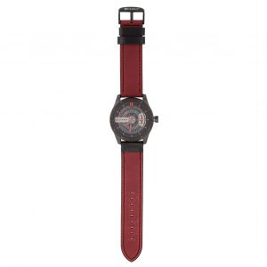 Montre A Quartz Analogique Curren Pour Homme, Bracelet Rond En Pu (Bracelet Rouge) - Neuf