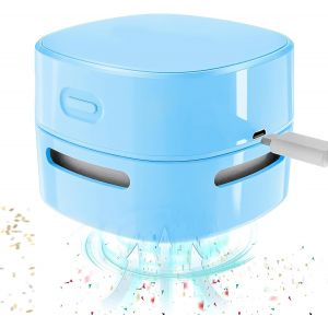LETNERNY-Mini Aspirateur De Table Rechargeable Aspirateur À Main Portable Puissant, Rotatif À 360°, Pour Bureau, Voiture, Voyage, École - Bleu - Neuf