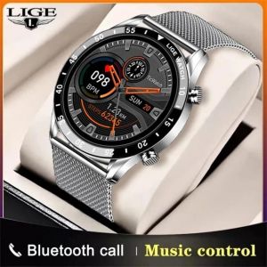 Lige-Montre Intelligente De Sport En Acier Pour Homme, Appel Bluetooth, &Eacute;cran Tactile Complet, Montre Intelligente De Fitness, &Eacute;tanche Ip67, Android, Ios, Luxe, Nouveau.Mesh Belt Silver. - Neuf