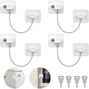 Securite Fenetre Enfant,Protection Bloque Fenetre Enfant,Serrure Frigo Pour Enfants Avec 4 Cl&eacute;s,Convient Pour R&eacute;frig&eacute;rateur,Lave-Linge,Armoire,Fen&ecirc;tre(4pcs) - Neuf