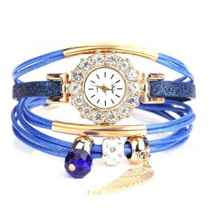 Duoya Femmes Perle Pendentif D&eacute;coration Bracelet Montre-Bracelet Cha&icirc;ne Robe Montre &Agrave; Quartz (Bleu Royal) - Neuf