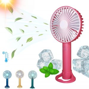 Petit Ventilateur Portable - Prise en Main Simple - Rechargeable par Cable USB - 3 Vitesses de Ventilation Puissant et Silencieux - Utilisation Intérieur et Extérieur - Sans Fil - Facile (Rouge) - Neuf
