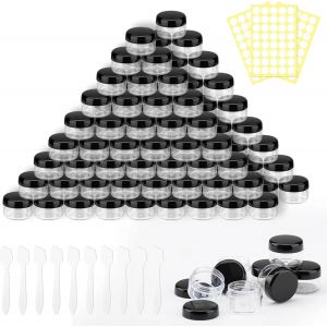 Lot de 100 petites bo&icirc;tes vides de 5 ml-Plastique transparent-Avec bouchon &agrave; vis-Pour baume &agrave; l&egrave;vres,lotion-Noir - Neuf