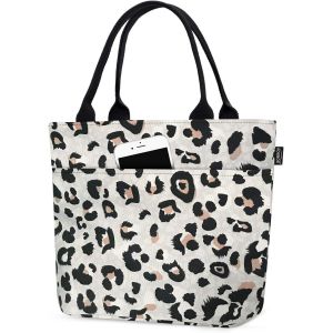 TZF-Sac Repas Isotherme Femme Cabas Thermique Sac à Déjeuner Portable Grande Capacité 10L Lunch Bag pour Bureau/Pique-nique/Voyage, Motif Léopard - Neuf