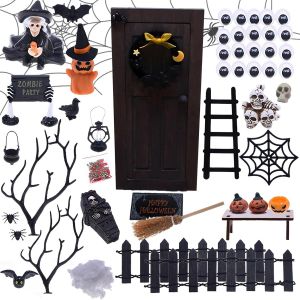 CAUC-Halloween Miniatures Decoration Halloween Miniature,R&eacute;sine Mini Figures d'halloween Accessoires en Bois,Araign&eacute;e Chauve-Souris Squelette Porte Elfique Pierre Tombale pour F&ecirc;te d'halloween - Neuf
