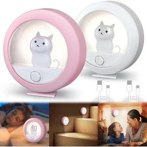 Cmjaagur-Veilleuse Enfant Led - 2 Pi&egrave;ces Lampe Nuit Enfant Rechargeable Usb, Veilleuse B&eacute;b&eacute; Portable Avec D&eacute;tecteur De Mouvement Et 3 Modes (Auto/On/Off) Pour Chambre, Salon, Salle De Bains Et Co[M485] - Neuf