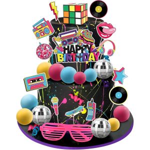 MEVRONISSHOP-D&eacute;corations pour g&acirc;teaux 80's 90's, d&eacute;corations de g&acirc;teau r&eacute;tro hip-hop, D&eacute;corations de g&acirc;teaux sur le th&egrave;me disco, pour anniversaire, carnaval, f&ecirc;te des ann&eacute;es 70 et 80 (B) - Neuf