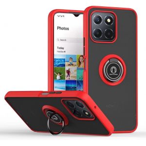 Kal-Coque Pour Honor X6b (6.56"" Inches), Etui De Téléphone Portable En Silicone Transparent Mat Avec Support De Bague - Rouge - Neuf