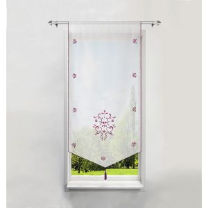Rideau Voilage Brise-Bise En Polyester Broderie Fleurs Violet Lxh/40x60cm Avec Pompon Rideaux Courts Décoration De Fenêtre Chambre/Salle De Bain/Café/Cuisine - Neuf