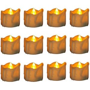 bougies chauffe-plat avec flamme vacillante,12 PCS bougie chauffe-plat LED scintillante cire goutte &agrave; piles Petites bougies LED sans flamme avec minuterie - Neuf
