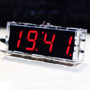 Kit horloge électronique DIY (rouge) - Kit horloge numérique 4 LED affichant automatiquement l'heure et la température - Neuf