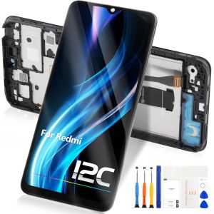 Kalanka-Écran Lcd Pour Xiaomi Redmi 12c Affichage Pour Xiaomi Redmi 12c Ecran Display Tactile Digitizer Assemblage Pièces De Réparation 22120rn86g 22120rn86i 22126rn91y (Noir Avec Cadre) - Neuf