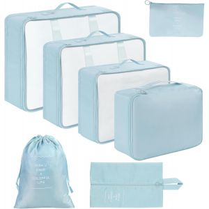Organisateur Val Lot De 7 Imperm&eacute;able Organisateur De Voyage Packing Cubes Organ Ur, Rangement Val Sac De Toilette, Sac Vetement, Sac &Agrave; Chaussures Bleu - Neuf
