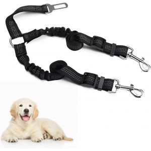 Jgd-Ceintures De S&eacute;curit&eacute; Pour Chien Pour Voiture, Double Ceinture Chien Voiture Harnais De Voiture &Eacute;lastique R&eacute;glable En Nylon R&eacute;fl&eacute;chissant Avec Clips En Alliage Pivotant &Agrave; 360 &deg; - Neuf