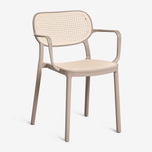 Pack de 2 chaises de salle &agrave; manger empilables avec accoudoirs en polypropyl&egrave;ne Omara Moka Brown - Neuf