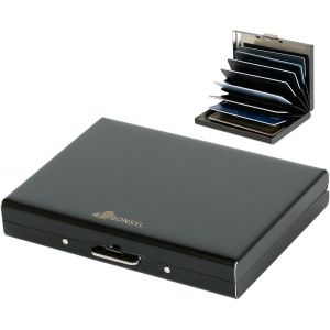 KALANKA-® Blocage RFID Porte Carte de Crédit avec 8 Compartiments en PVC pour Femmes et Hommes, Portefeuille Carte de Crédit en Métal en Acier Inoxydable. (8 Cartes/Noir) - Neuf