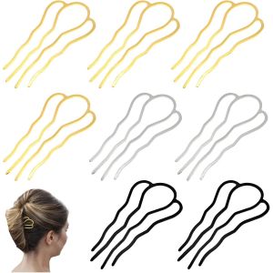 Kal-Lot De 8 Fourchettes À Cheveux En Métal - Peignes Latéraux En Forme De U - Outil De Coiffure Vintage - Accessoires De Coiffure À 4 Broches - Pour Chignon Épais Et Fin - Neuf