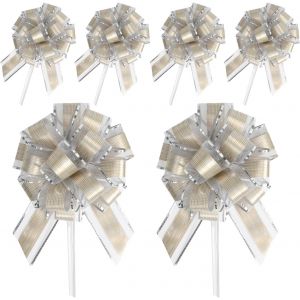 Kal-6 Noeuds À Tirer, Noeuds De 6,3 Pouces Pour Emballage Cadeau, Noeuds Argentés Pour Emballage Cadeau, Grands Noeuds Pour Emballage Cadeau (Argent) - Neuf